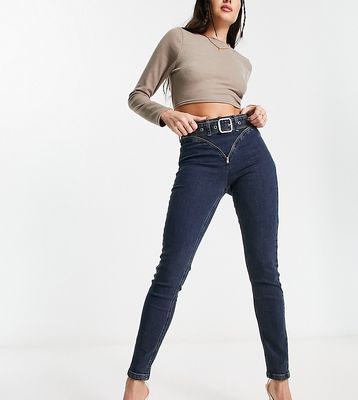 ASYOU skinny jean with zip & buckle detail in dark dirty wash-Gray