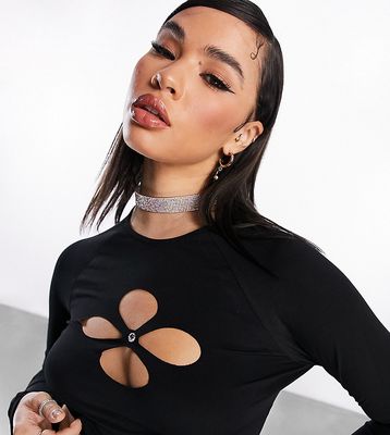 ASYOU slinky cut out crop top with diamante detail in black - part of a set