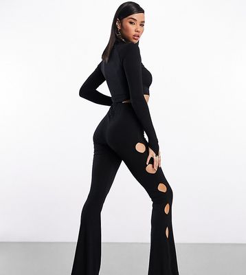 ASYOU slinky cut out flare pants in black - part of a set