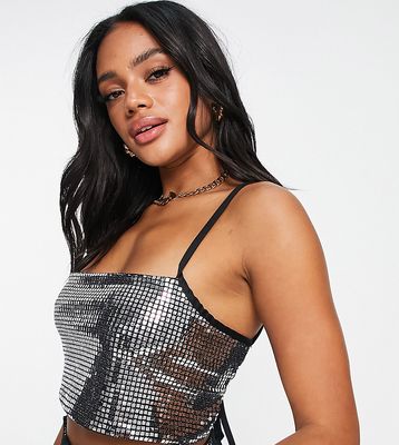 ASYOU square sequin tie back cami top in silver - part of a set