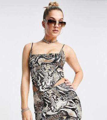 ASYOU stretch satin micro mini skirt in snake print-Brown