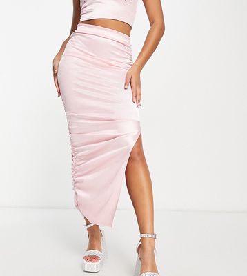 ASYOU stretch satin midi skirt in baby pink - part of a set