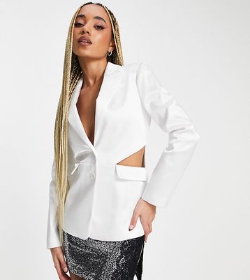 ASYOU tailored cut out satin blazer in white