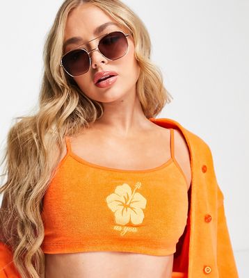 ASYOU terrycloth bralette with flower graphic in orange - part of a set