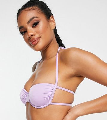 ASYOU underwired ruched bandeau bikini top in lilac - part of a set-Purple