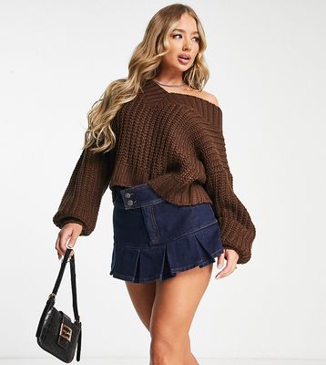 ASYOU V neck chunky knitted sweater in chocolate-Orange
