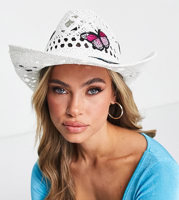 ASYOU woven cowboy hat with butterfly in white