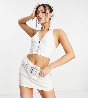 ASYOU zip up denim vest in white - part of a set