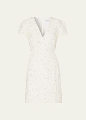 Atalie Floral Beaded Short-Sleeve Mini Dress