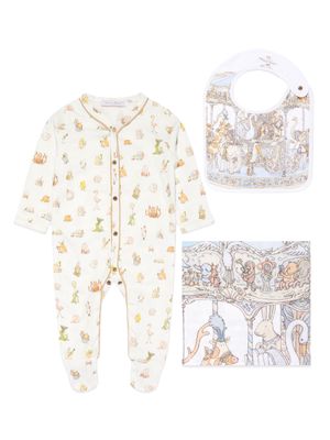 Atelier Choux animal print pyjama, bib and blanket set - White