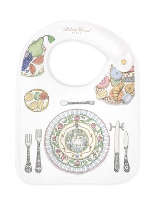 Atelier Choux Bon Appétit-print organic cotton bib - White