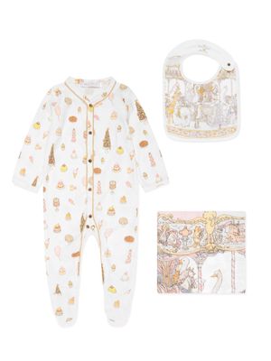 Atelier Choux desserts print pyjama, blanket and bib kit - White