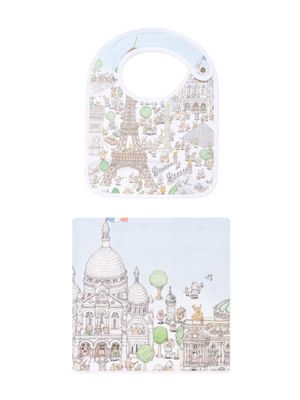 Atelier Choux Paris print bib and blanket set - White