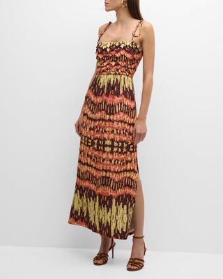 Atenea Smocked Abstract-Print Maxi Dress