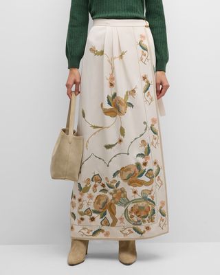 Athina Moroccan Floral Embroidered Cady Maxi Wrap Skirt