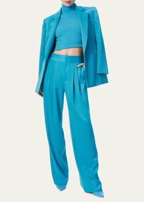 Atia High-Waisted Double-Pleated Suit Pants