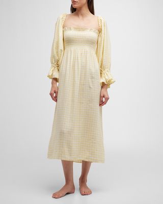 Atlanta Check-Print Linen Nightgown