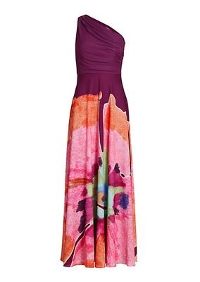 Atlas Painterly One-Shoulder Gown