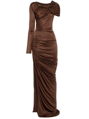 Atlein asymmetric draped gown - Brown