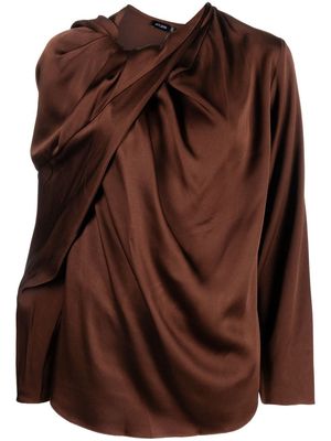 Atlein gathered drape satin blouse - Brown