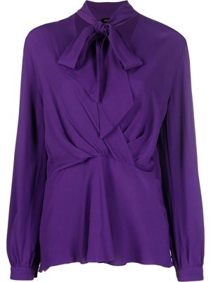 Atlein pussy-bow silk-blend blouse - Purple