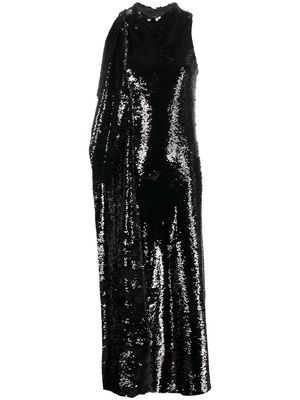Atlein sequinned asymmetric drape maxi dress - Black
