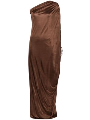 Atlein single-sleeve draped dress - Brown