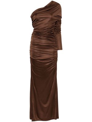 Atlein single-sleeve ruched gown - Brown