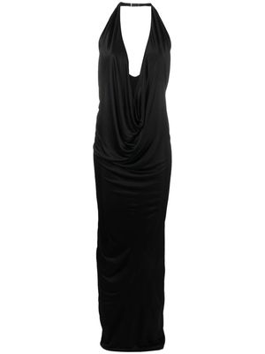 Atlein V-neck draped long dress - Black