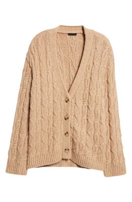 ATM Anthony Thomas Melillo Cable Knit Wool & Cotton Blend V-Neck Cardigan in Clay