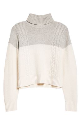 ATM Anthony Thomas Melillo Colorblock Merino Wool Turtleneck Sweater in Heather Silver/Chalk