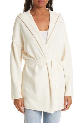 ATM Anthony Thomas Melillo Hooded Tie Waist Cotton & Cashmere Cardigan in Chalk