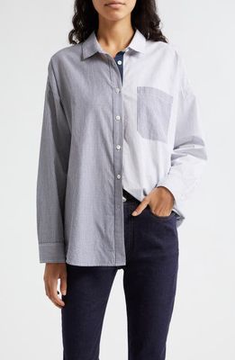 ATM Anthony Thomas Melillo Mixed Stripe Oversize Button-Up Shirt in Chalk /Ink