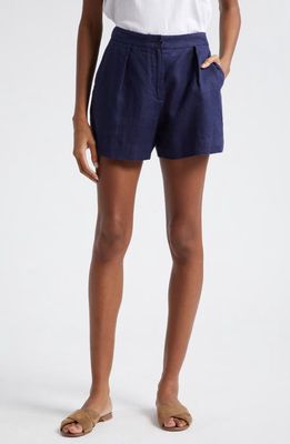 ATM Anthony Thomas Melillo Pleated Linen & Cotton Shorts in Ink