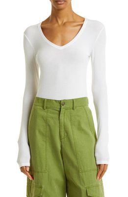 ATM Anthony Thomas Melillo Rib V-Neck Long Sleeve Top in White