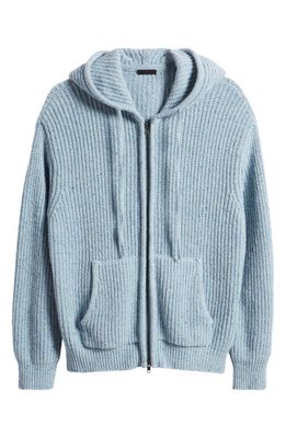 ATM Anthony Thomas Melillo Ribbed Wool Blend Sweater Hoodie in Heather Denim Blue