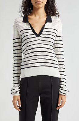 ATM Anthony Thomas Melillo Stripe Cable Stitch Sweater in Chalk/Black