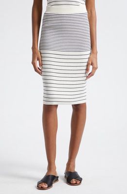 ATM Anthony Thomas Melillo Stripe Cotton & Silk Knit Midi Skirt in Chalk /Ink