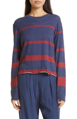 ATM Anthony Thomas Melillo Stripe Cotton Crewneck Sweater in Chimney/True Navy