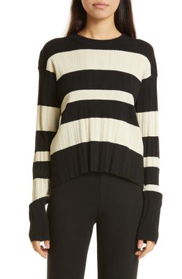 ATM Anthony Thomas Melillo Variegated Stripe Rib Sweater in Linen/Black
