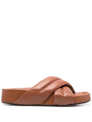 ATP Atelier crossover-strap leather sliders - Brown