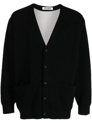 Attachment long-sleeved buttoned cardigan - Black