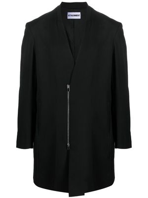 Attachment zip-front double-breasted coat - Black