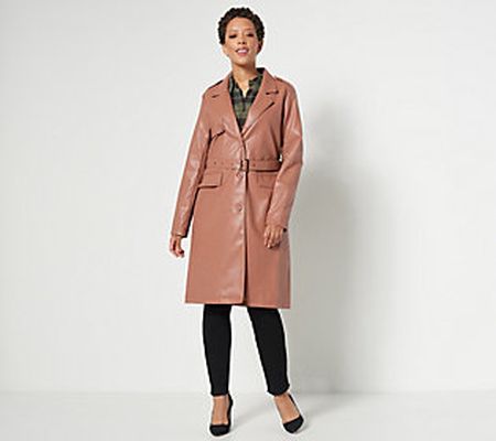 Attitudes by Renee Faux Leather Trench Coat