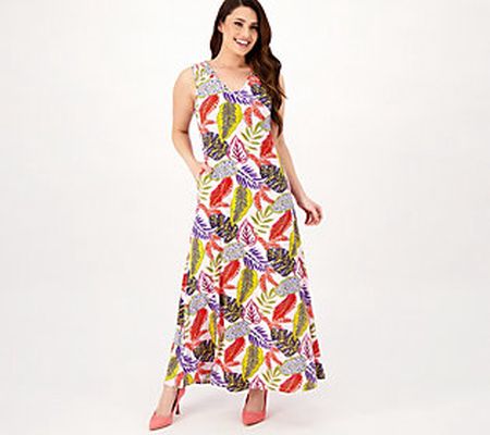 Attitudes by Renee Petite Ruched V-Neck Maxi Dress w/Pockets