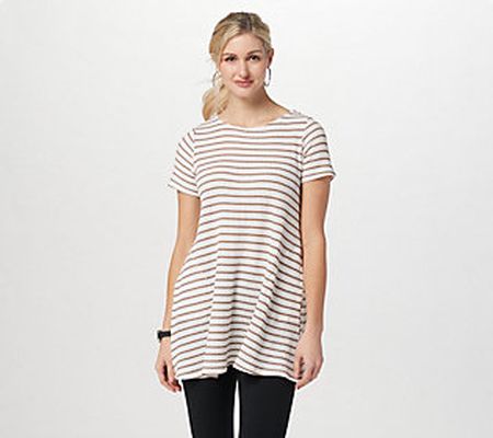 Attitudes by Renee Regular Striped Short Sleeve Tunic w/ Pocket