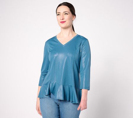 Attitudes by Renee Shimmer V-Neck Cha Cha HemTop
