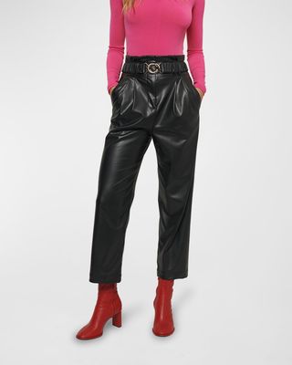 Atto Cropped Faux Leather Paper Bag Pants