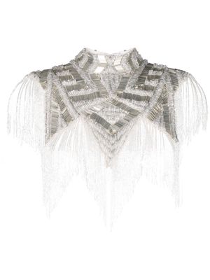 Atu Body Couture bead-embellished fringed cape top - White