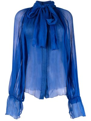 Atu Body Couture bow-fastening sheer silk blouse - Blue